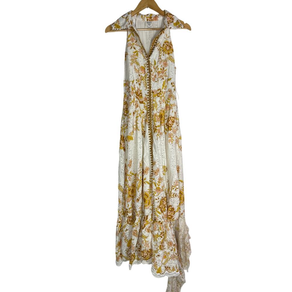 Hemant & Nandita Tora Shirt Dress Floral Eyelet Sleeveless Maxi White Yellow M - Picture 3 of 10